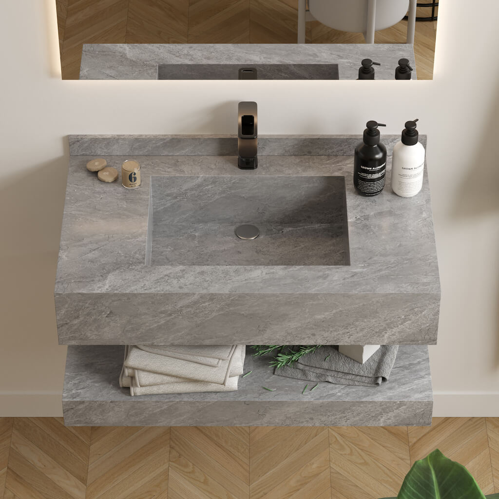 Waschtisch Napoli mit Ablage | 100 cm | Keramik in Marmoroptik