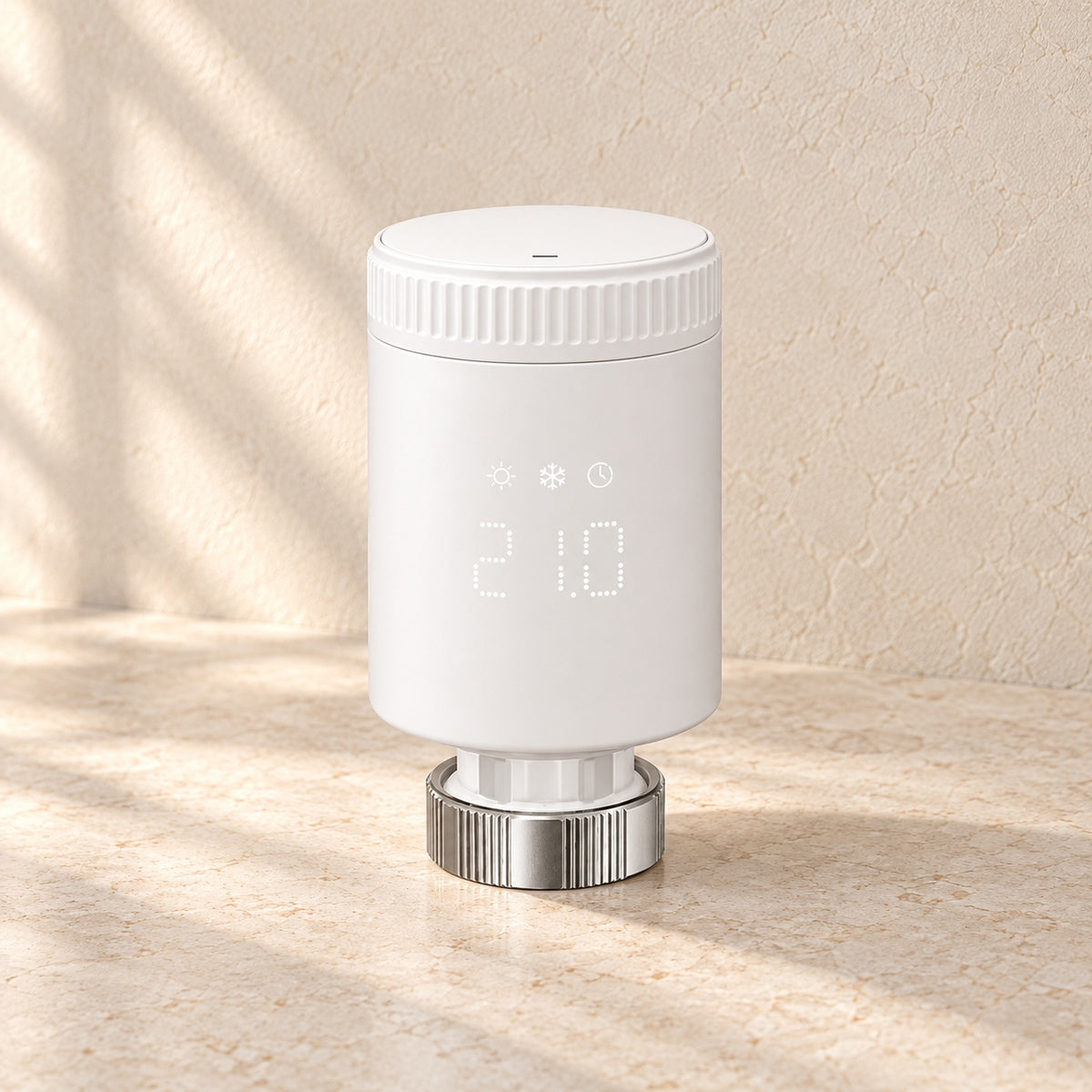 Smart Heizkörperthermostat Zigbee in Weiß mit Display, Produktfoto