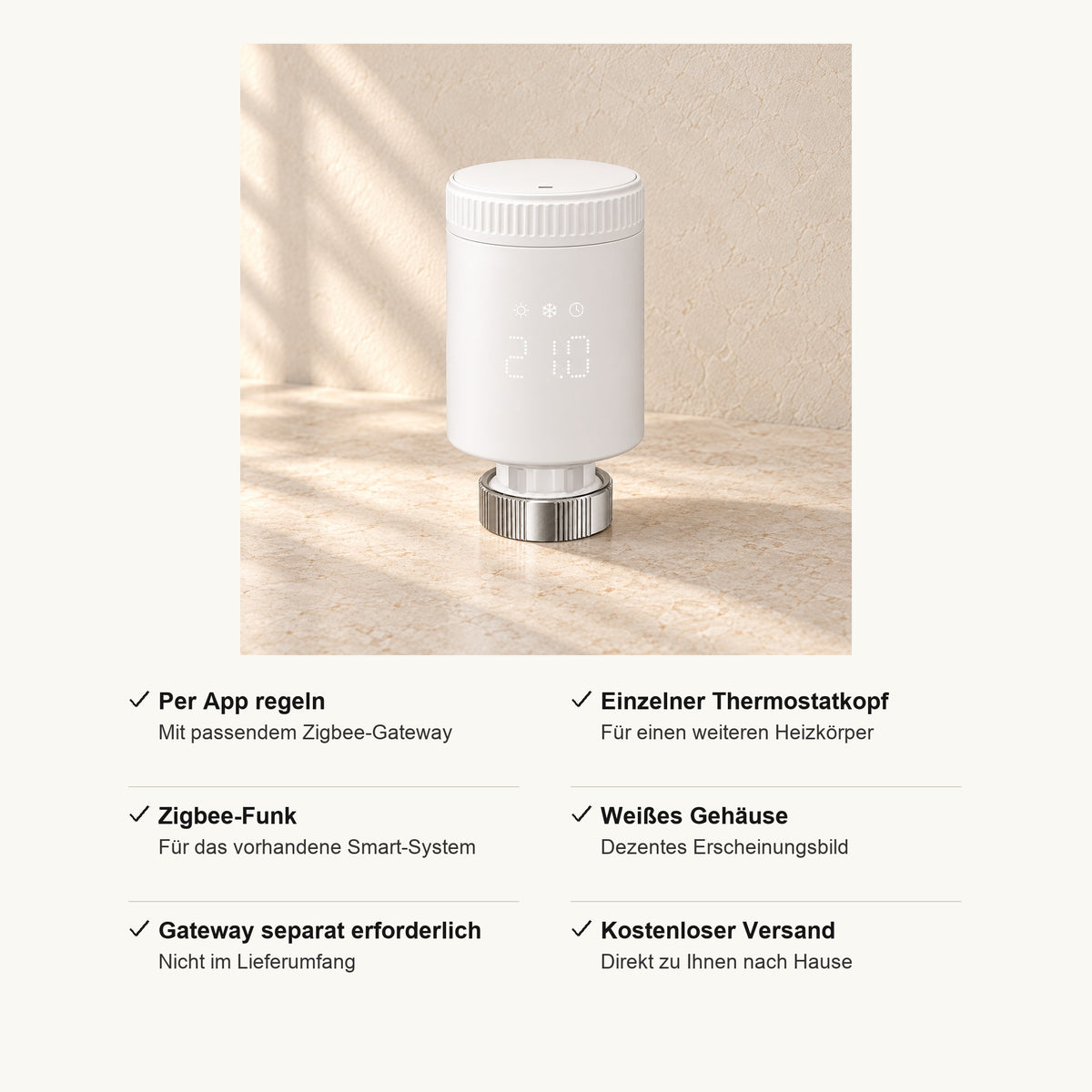Smart Heizkörperthermostat Zigbee in Weiß, Vorteile im Überblick