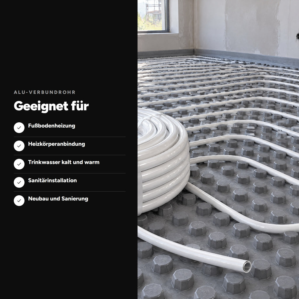 Mehrschichtverbundrohr 16 x 2 mm, verlegt als Fußbodenheizung im Noppensystem
