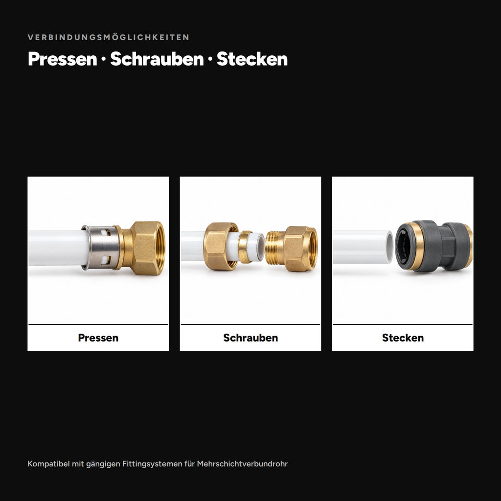 Mehrschichtverbundrohr, Verbindung mit Pressfitting, Schraubfitting oder Steckfitting