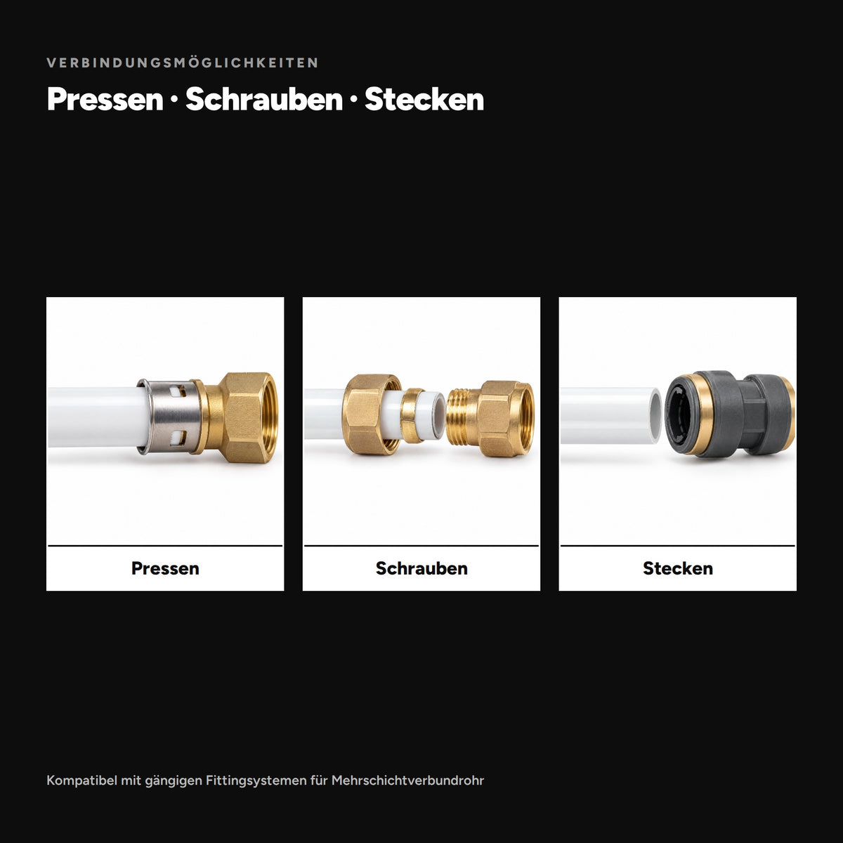 Mehrschichtverbundrohr, Verbindung mit Pressfitting, Schraubfitting oder Steckfitting