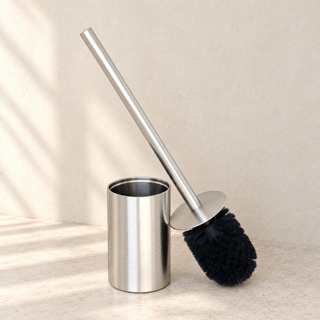 Toilettenbürstengarnitur aus Edelstahl in Silber, Detailansicht