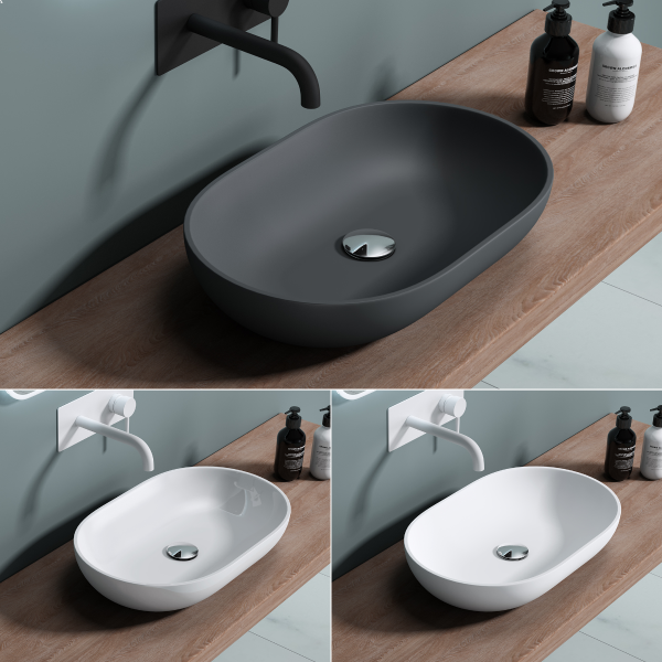 Waschbecken Aufsatzwaschbecken oval ELINA aus Mineralguss - Anthrazit matt