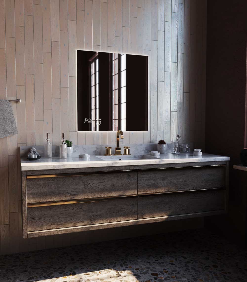 Badezimmerspiegel Infrarotheizung Horizontal VAKIA Wetterstation, LED und Smart Home - 60 x 60